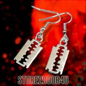 1 Pair Small Silver Razor Blade Charm Earrings Punk Rock Goth
